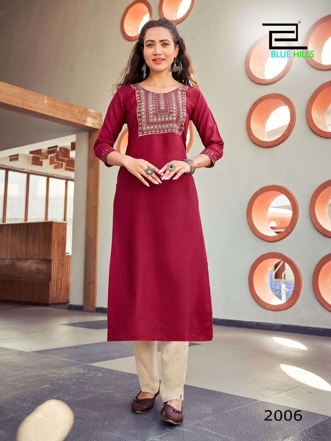 COLORBAR VOL 20 VISCOSE DOBBY ZARI EMBROIDERY WITH SEQUENCE WORK STRAIGHT CUT KURTI BY BLUE HILLS 2006
